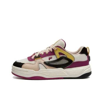 FILA FUSION BANK II Cushioning Wear-Resistant Low-Top Skateboard Shoes Women's Beige Purple Black