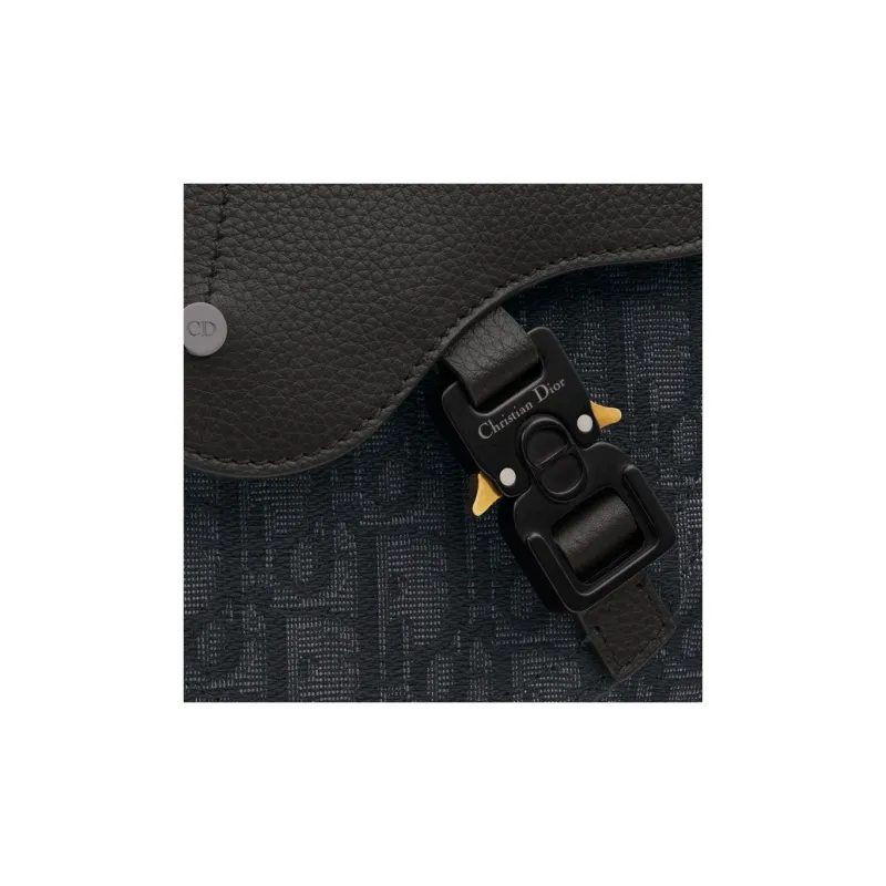 DIOR Printed Fabric With Grain Cow Leather Saddle Messenger Bag, Shoulder Bag, Crossbody Bag Unisex Black-4