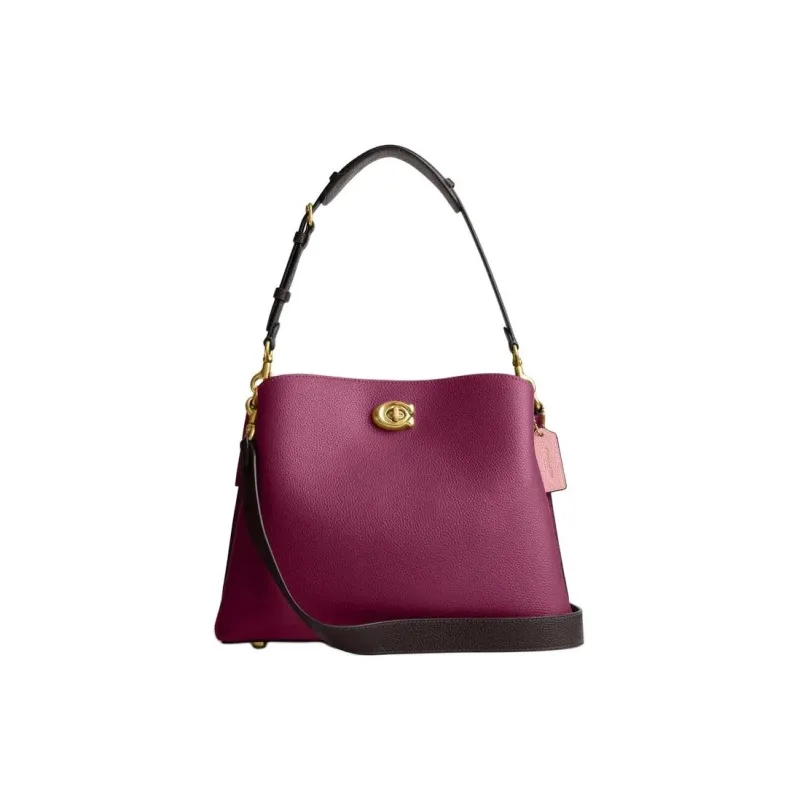 COACH Willow Polished Grain Leather Bucket Bag, Handbag, Shoulder Bag Women's Purple-0