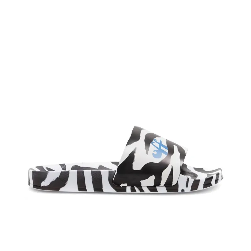 OFF WHITE Pool Slides Zebra Print Black White Blue Women's-1