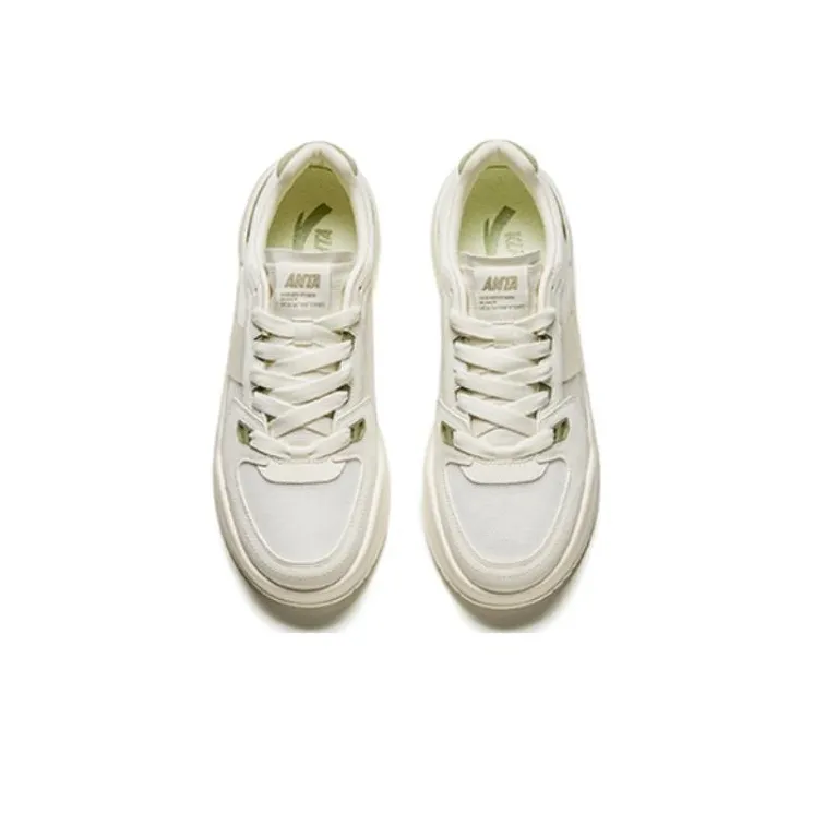 Anta Cushioning Wear Resistant Low Top Skateboard Shoes Men's White Green-2