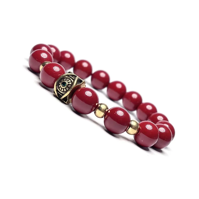 MOUNTAINS AND MANS Reconstructed Cinnabar Auspicious Fortune Beaded Bracelet Unisex-4