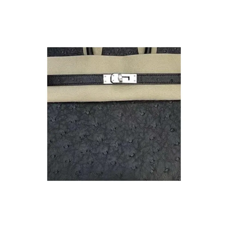 HERMES Birkin Ostrich Leather Birkin Bag Handbags Women's Noir Black-3