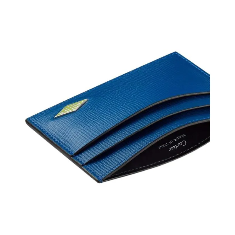 CARTIER Grained Calfskin Card Holder Unisex Sea Blue-2