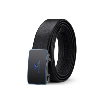 WilliamPOLO Top Grain Cow Leather Leather Belts Men's Blue Inward-Curling Hair 3.5cm Width