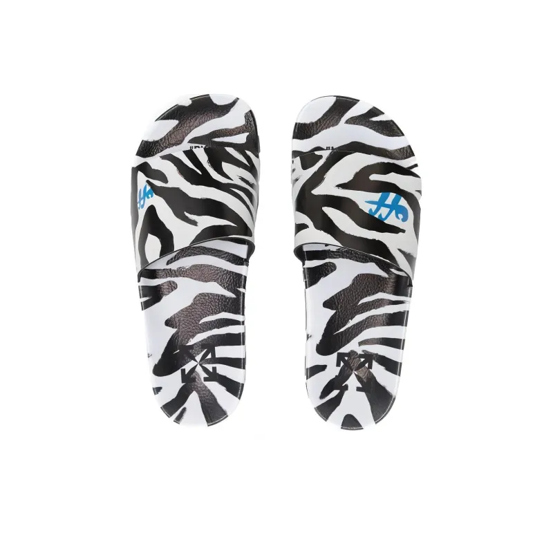 OFF WHITE Pool Slides Zebra Print Black White Blue Women's-2