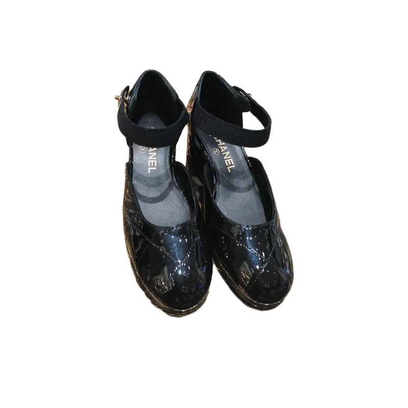 CHANEL Chunky Heel Mary Jane Shoes 5cm Women's Black-2