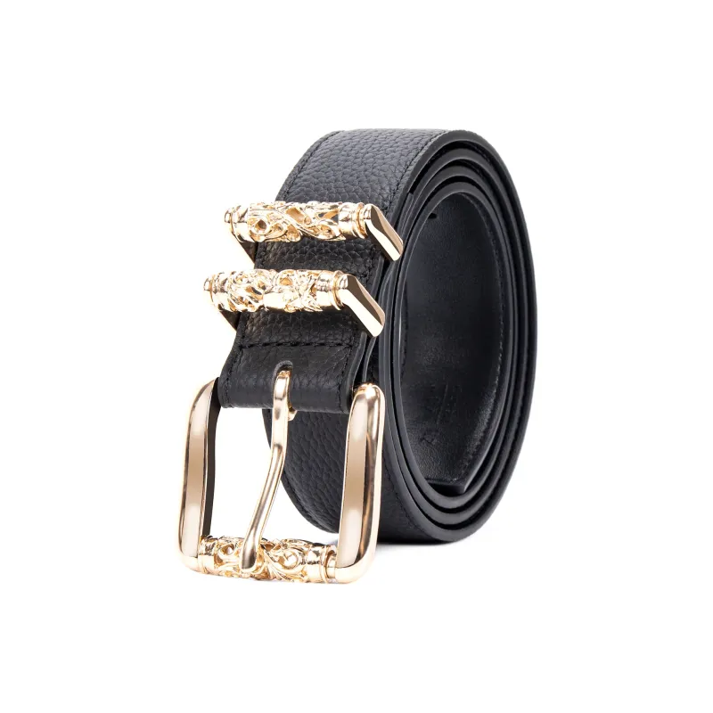 FORTEI Cow Leather Y2K Belt Unisex Black Width 3.3CM Gift Box Set-8