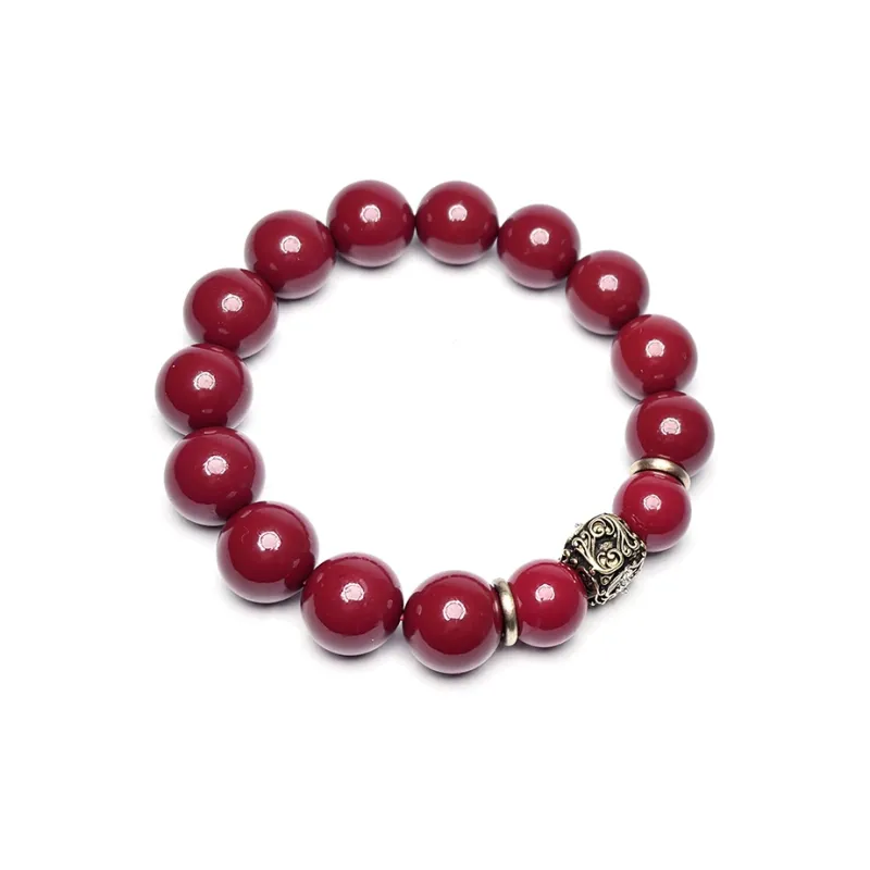 MOUNTAINS AND MANS Reconstructed Cinnabar Auspicious Fortune Beaded Bracelet Men's-3