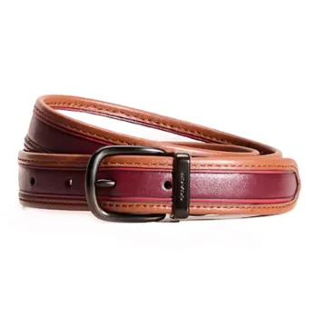 COACH Vintage Worn Design Pin Buckle Calfskin Leather Belts Unisex Red Brown Width: 2.5CM