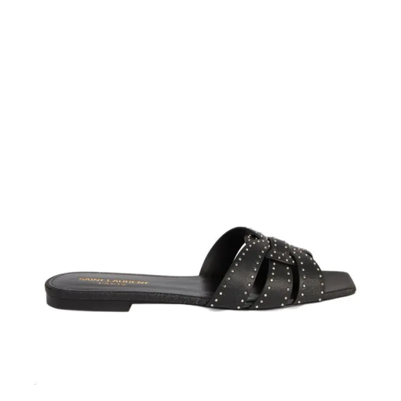 SAINT LAURENT Logo Detailed Studded Slip On Sandals Women's-1