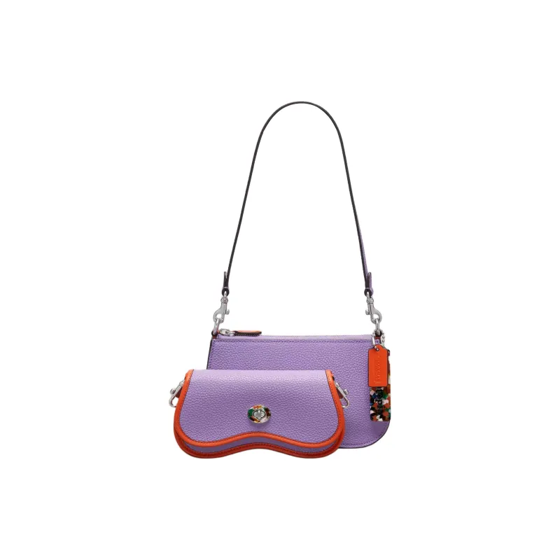 COACH Leather Handbag Shoulder Bag Medium Size Women's Purple Multicolor Orange-1