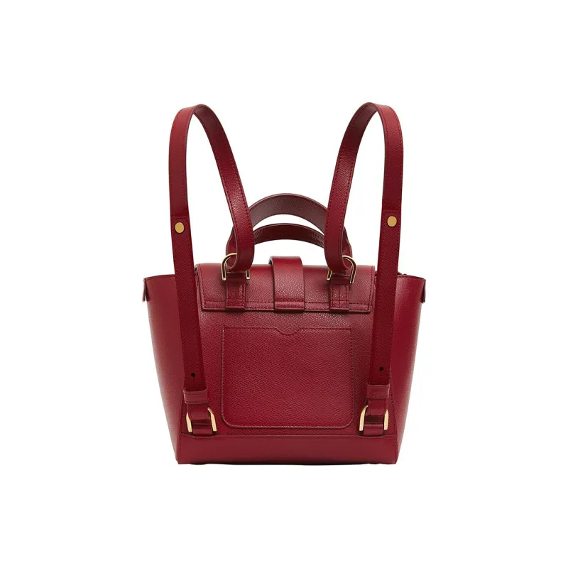 SENREVE Litchi Grain Top Grain Cow Leather Shoulder Bag Handheld Backpack Small Size Unisex Merlot Red-1