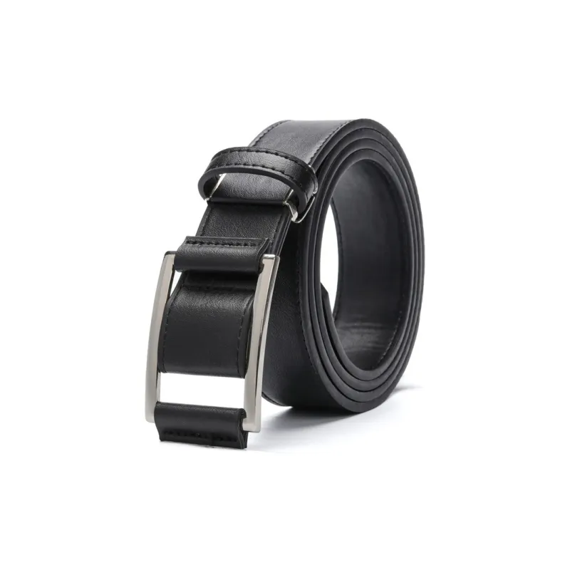 PISHUSHU No Hole PU Leather Belt Men's Black Width 3.4cm-0