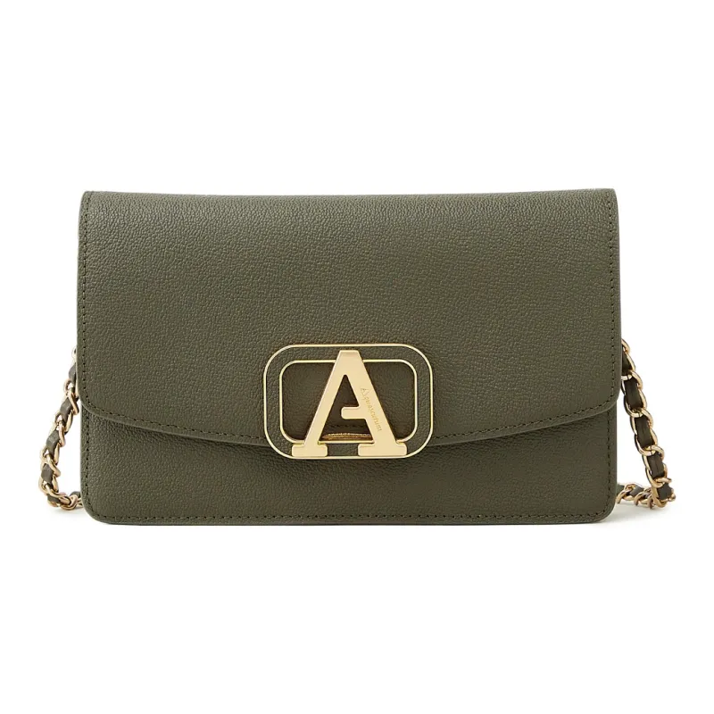 AQUASCUTUM Embossed Cow Leather Crossbody Bag Shoulder Bag Backpack Women's Brown & Black-18