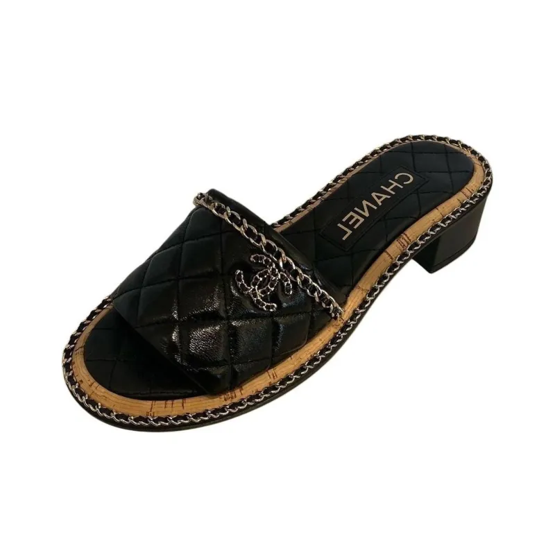 CHANEL Slide Slippers Women's Black-0