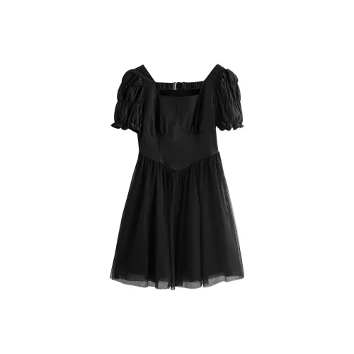 Initial language Short-Sleeved Dresses Women's Black