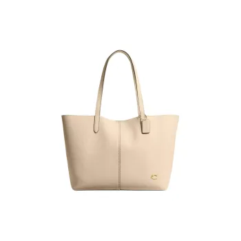 COACH Grained Leather Tote Bag Shopping Bag Shoulder Bag Handbag Large Size Women's Brass With Ivory Accents