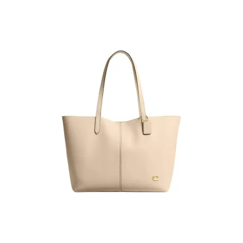 COACH Grained Leather Tote Bag Shopping Bag Shoulder Bag Handbag Large Size Women's Brass With Ivory Accents