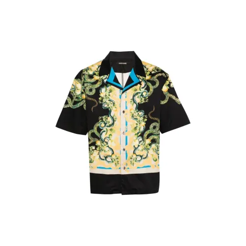 Roberto Cavalli Lemon And Snake-print Bowling Shirt