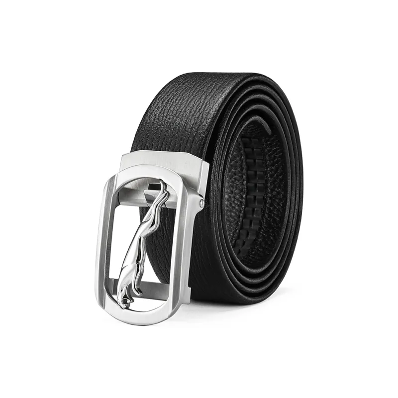 JAGUAR Casual Cut Out Automatic Buckle Cow Leather Leather Belts Men's Black Width 3.4cm-2