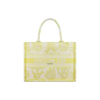 DIOR Embroidery Tote Bag Shopping Bag Handbag Medium Size Women's Yellow