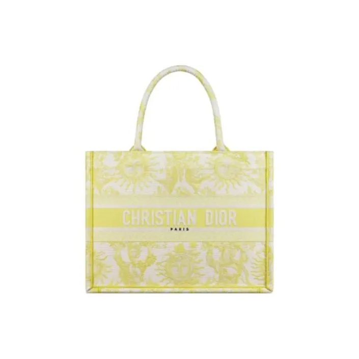 DIOR Embroidery Tote Bag Shopping Bag Handbag Medium Size Women's Yellow-0