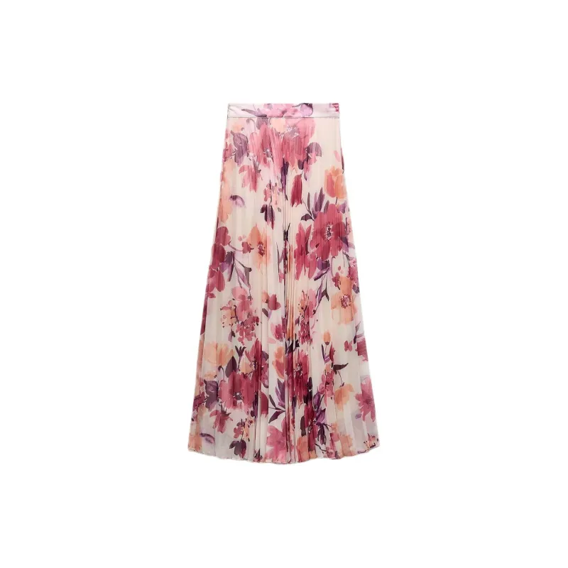 ZARA Casual Long Skirts Women's White Pink-1