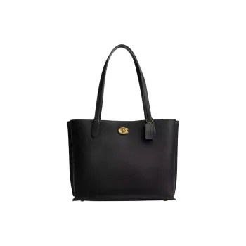 COACH Willow Polished Pebbled Leather Tote Bag, Shopping Bag, Shoulder Bag, Handbag Large Size Women's Black