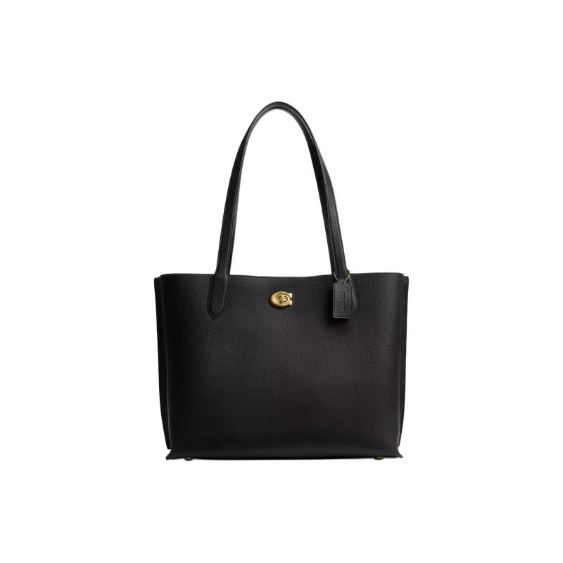 COACH Willow Polished Pebbled Leather Tote Bag, Shopping Bag, Shoulder Bag, Handbag Large Size Women's Black-0