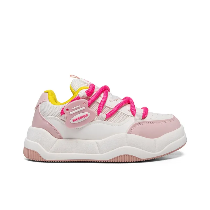 Warrior Height Enhancing Wear Resistant Lightweight Breathable Low Top Skateboard Shoes Women's Beige Pink-1