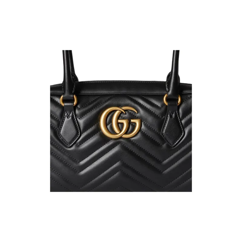 GUCCI GG Marmont Herringbone Leather One Shoulder Handbag Medium Size Women's Black-7