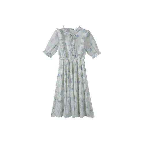 MRR&CO. Short-Sleeved Dresses Women's Beige/Blue