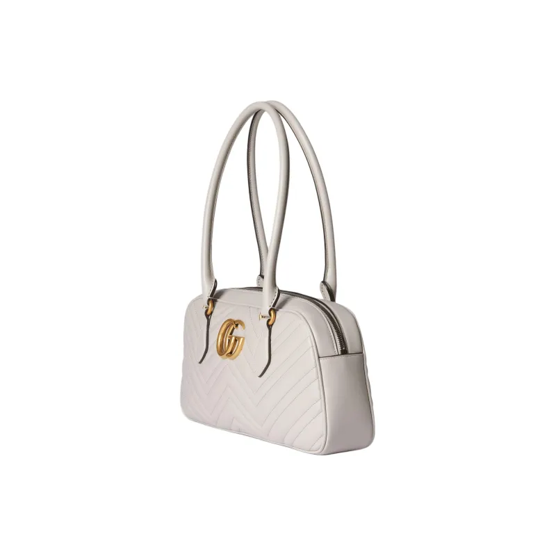 GUCCI GG Marmont Herringbone Leather One Shoulder Handbag Medium Size Women's Light Gray-1