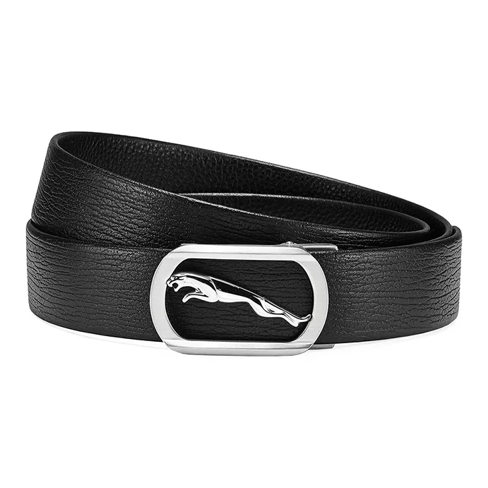 JAGUAR Casual Cut Out Automatic Buckle Cow Leather Leather Belts Men's Black Width 3.4cm-1