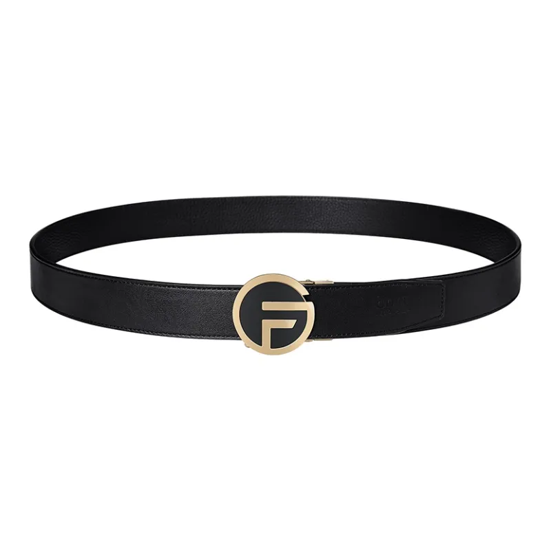 GOLF Top Grain Cow Leather Automatic Buckle Belt Men's Black Gunmetal/Gold 3.5cm-13