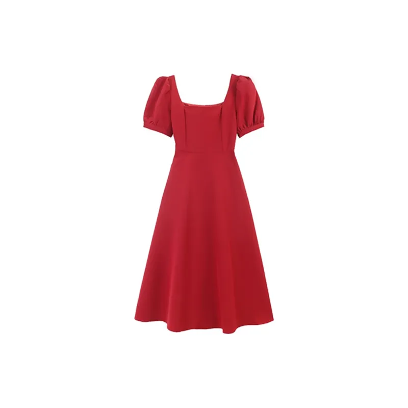 TIBINB Short Sleeved Dress Women's Brick Red-1