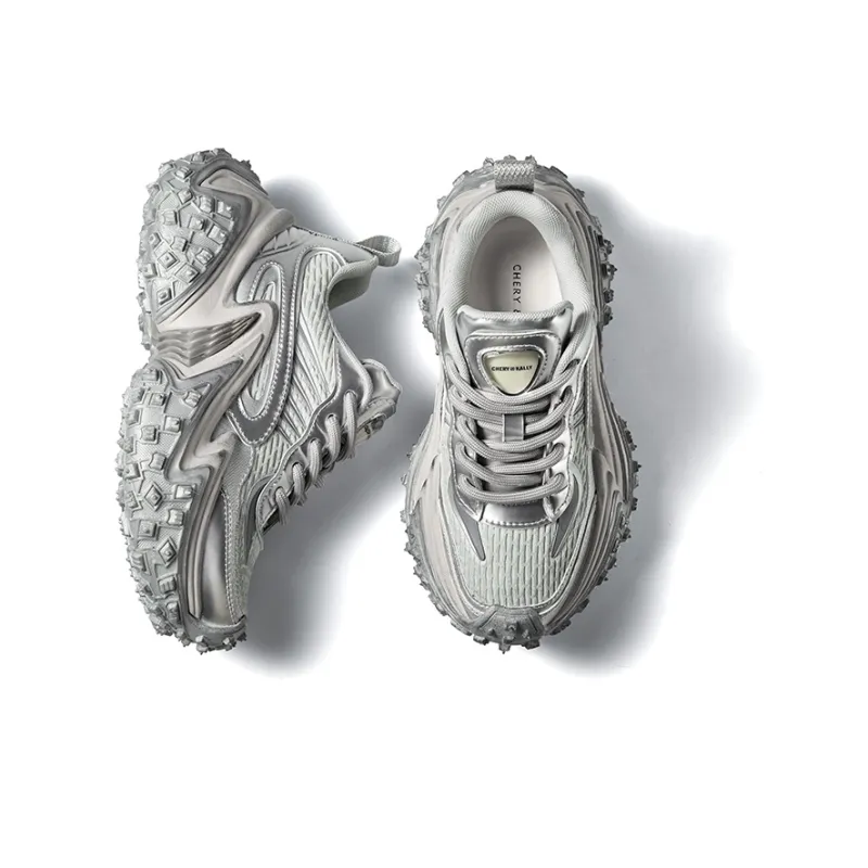 CHERYKALLY Chunky Sneakers Women's Low Top Silver/Gray-4