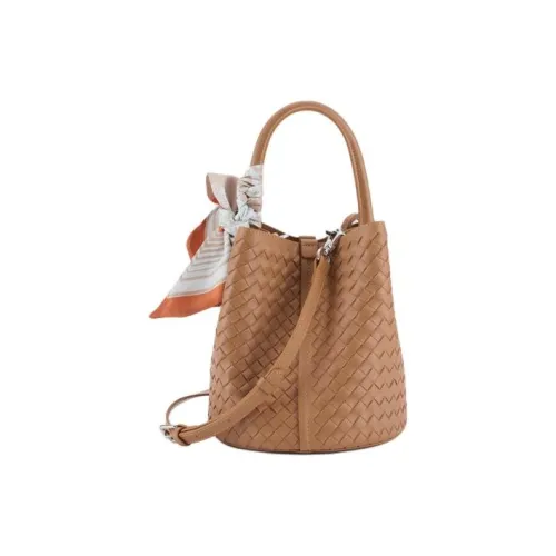 DEERE JACK Cow Leather Bucket Bag, Shoulder Bag, Crossbody Bag, Handbag Medium Size Women's Gold Brown