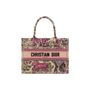DIOR Embroidery Tote Bag Shopping Bag Handbag Medium Size Women's Beige & Pink