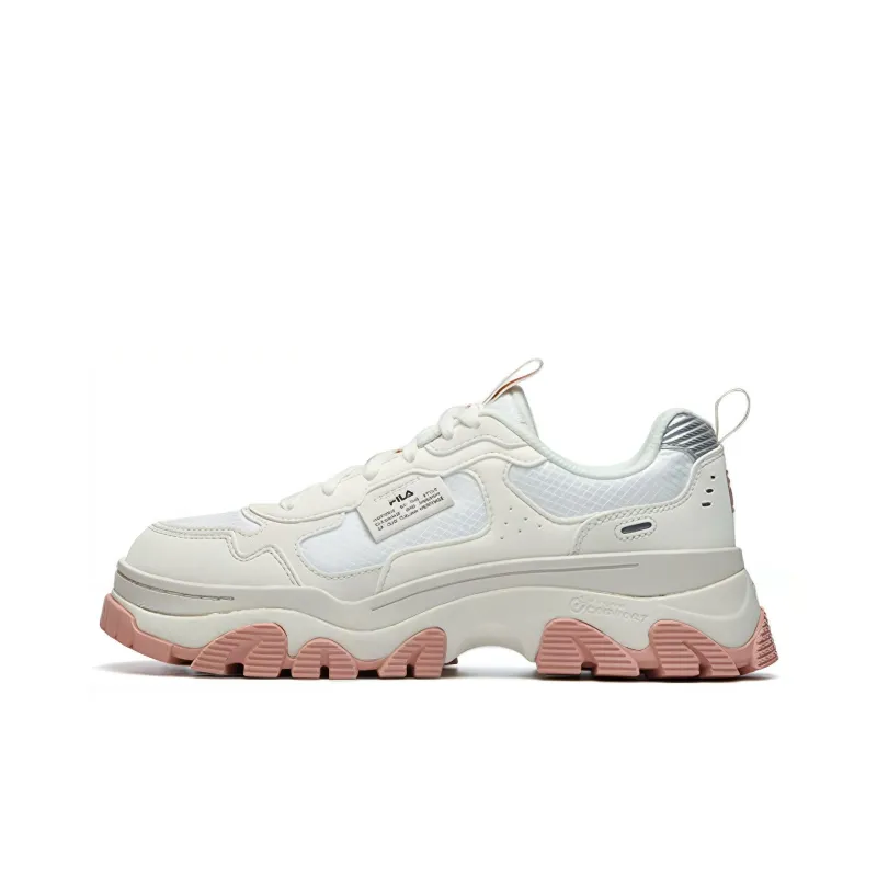 FILA HIKE Cushioning Anti Slip And Wear Resistant Low Top Chunky Sneakers Women's Pink White-0