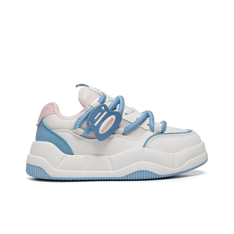 Warrior Height-Enhancing Wear-Resistant Lightweight Breathable Low-Top Skateboard Shoes Women's Beige Royal Blue-1