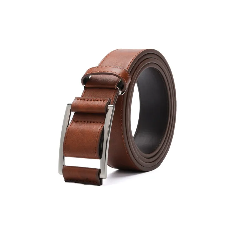 PISHUSHU No Hole PU Leather Belt Men's Black Width 3.4cm-1