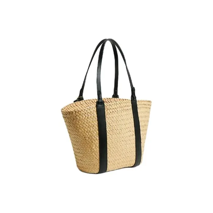 COACH Straw With Calfskin Tote Bag, Shopping Bag, Handbag, Shoulder Bag Trumpets Women's Natural-1