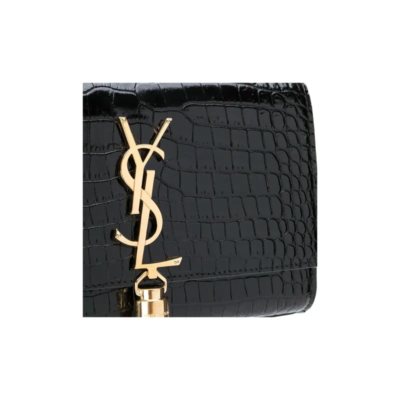 SAINT LAURENT Cow Leather With Patent Leather Portable Crossbody Bag, Shoulder Bag Women's Black-6