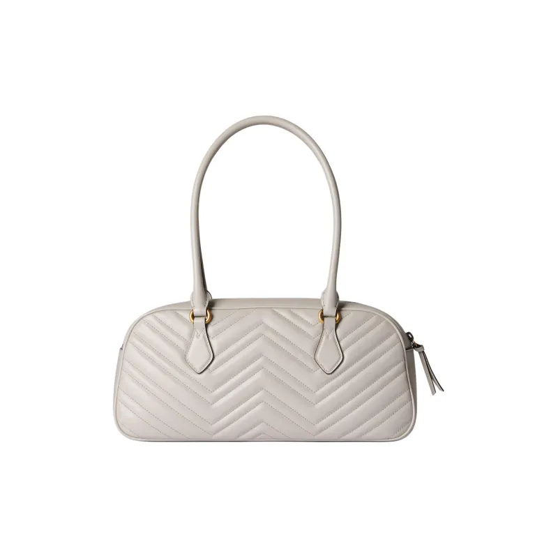 GUCCI GG Marmont Herringbone Leather One Shoulder Handbag Medium Size Women's Light Gray-2