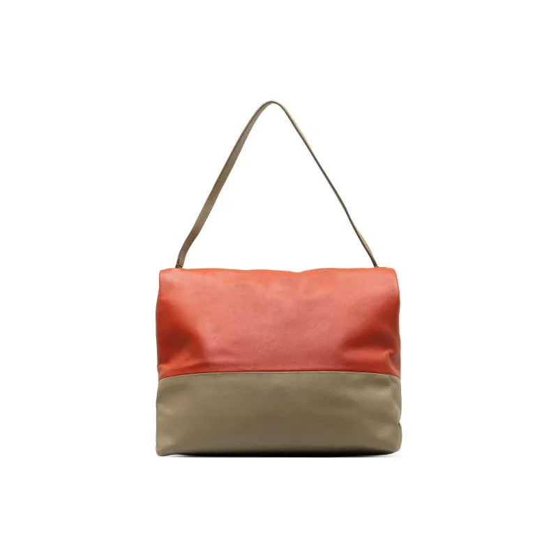CELINE Cow Leather Shoulder Bag Unisex Orange Khaki-2