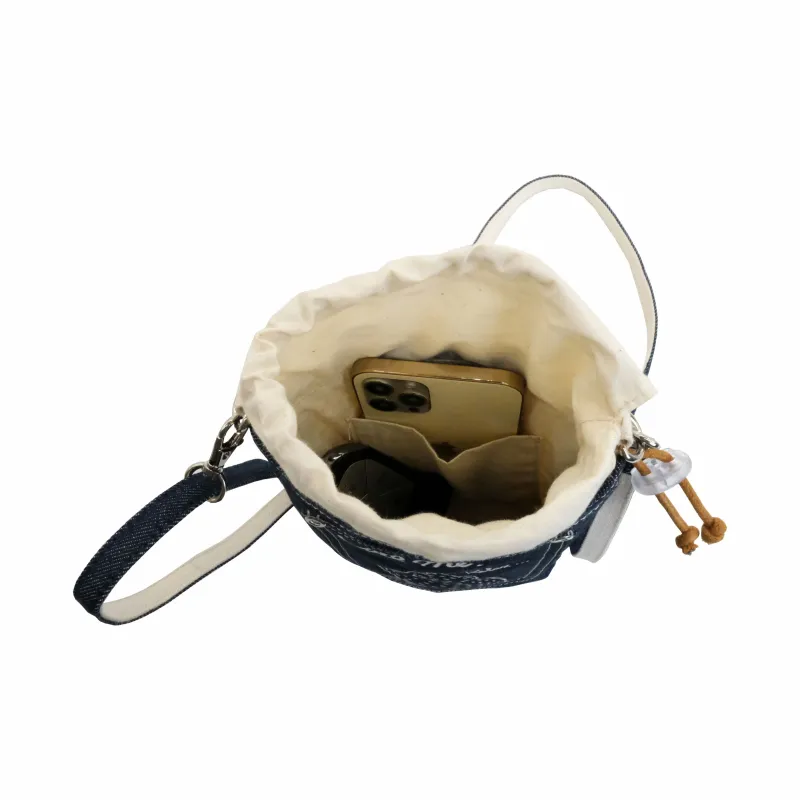 Hello Marche Canvas Canvas Bag Cell Phone Pouch Crossbody Bag Unisex Denim Navy Blue-3