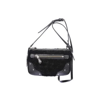 COACH Rhyder Pebbled Leather With Plush Shearling Shoulder Bag, Crossbody Bag Trumpets Women's Black