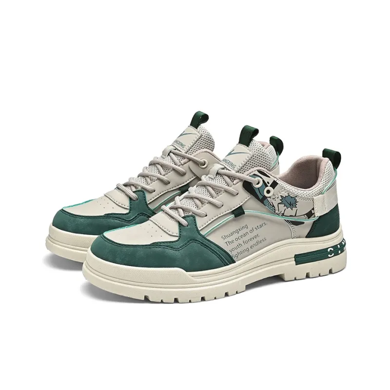 Binary Low Top Skateboard Shoes Men's Beige Green-2